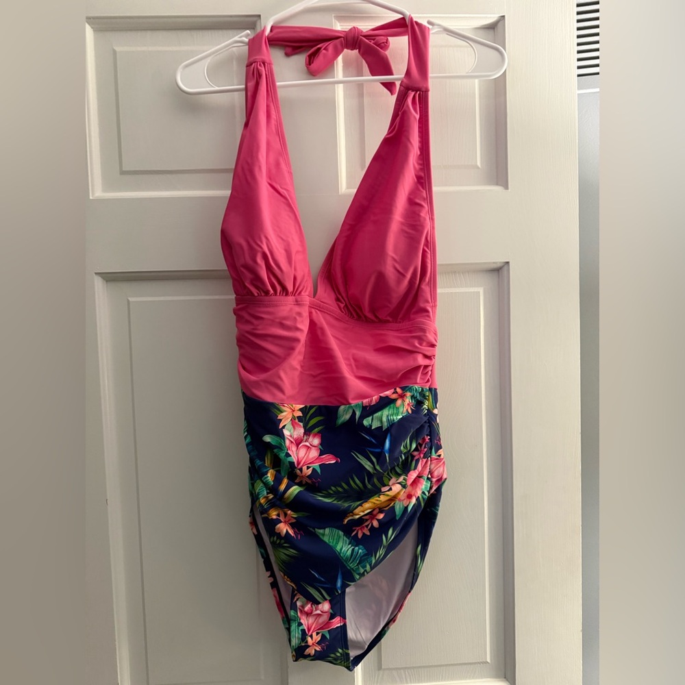 Cupshe Pink and Floral Halter Swimsuit
